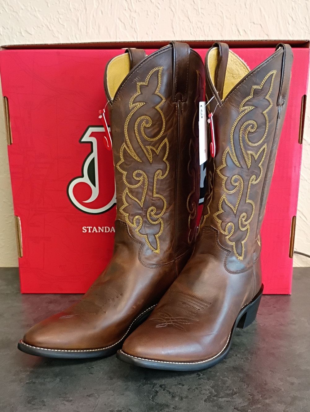 Justin Western Boots 10.5 D Brown NEW WITH TAGS Style 2253 Leather Uppers/Soles